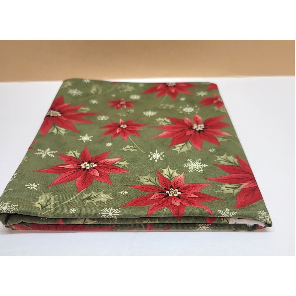 1-1/8yd‎ Moda Poinsettia Plaza 3 Sisters Green Red Floral Cotton Fabric 44298